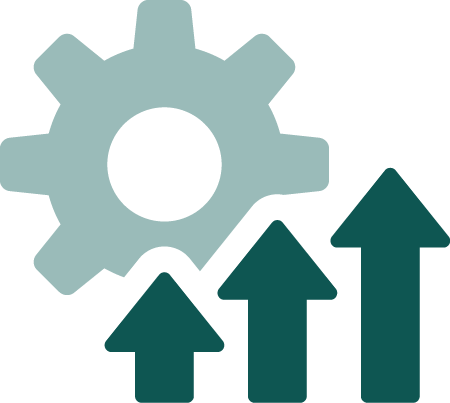 Icon of a gear with arrows pointing up