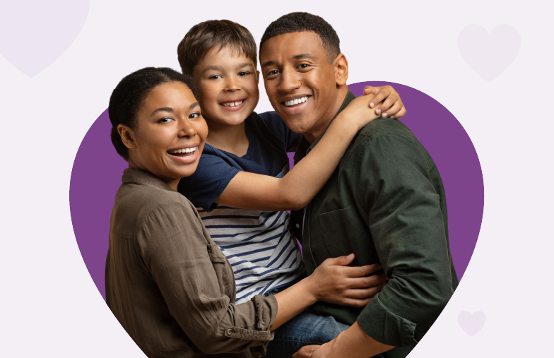 young family on a heart background