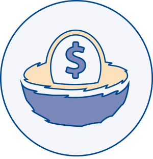 illustrated icon of nest egg with a dollar sign in it