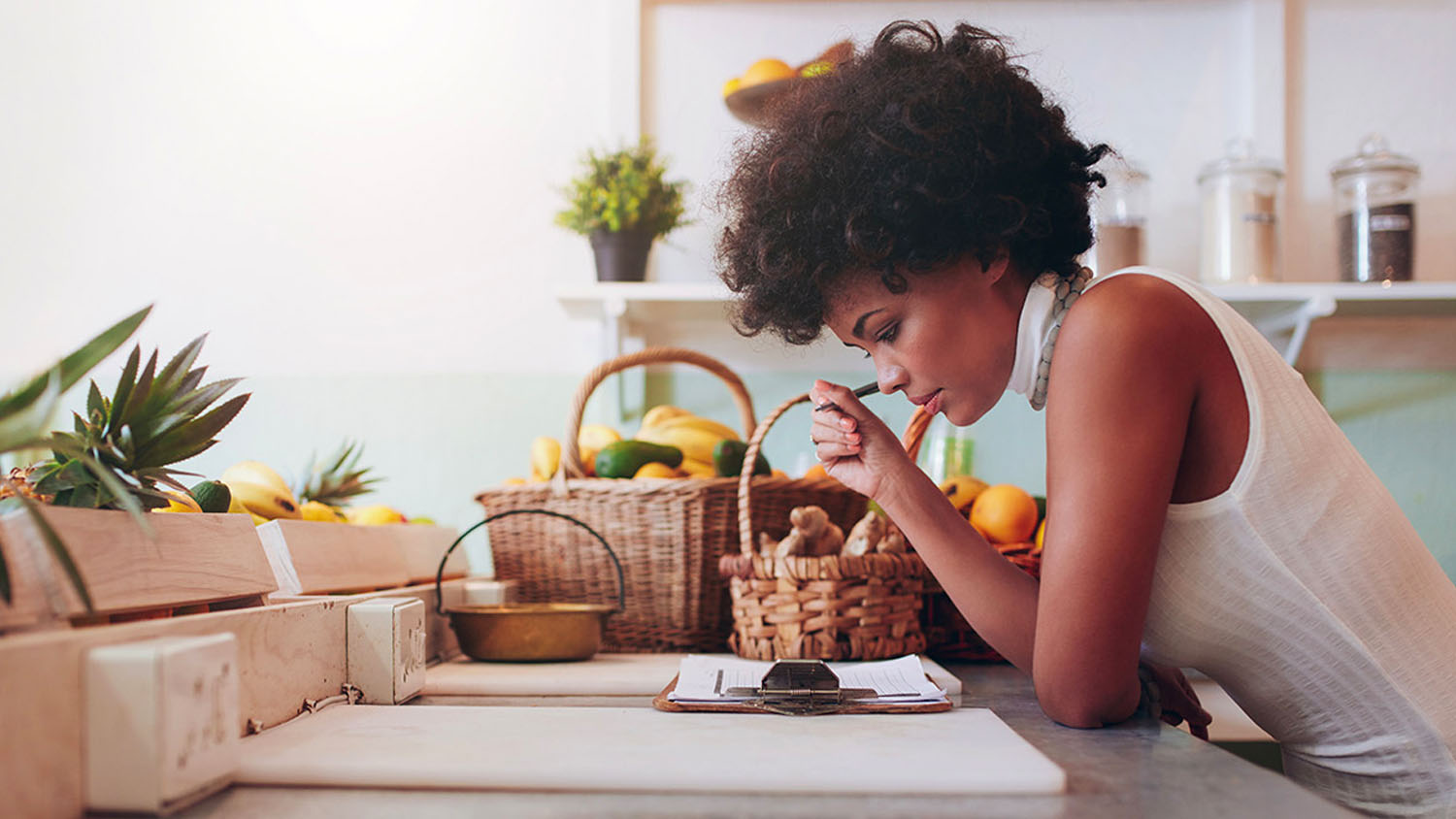 Young woman looking over documents