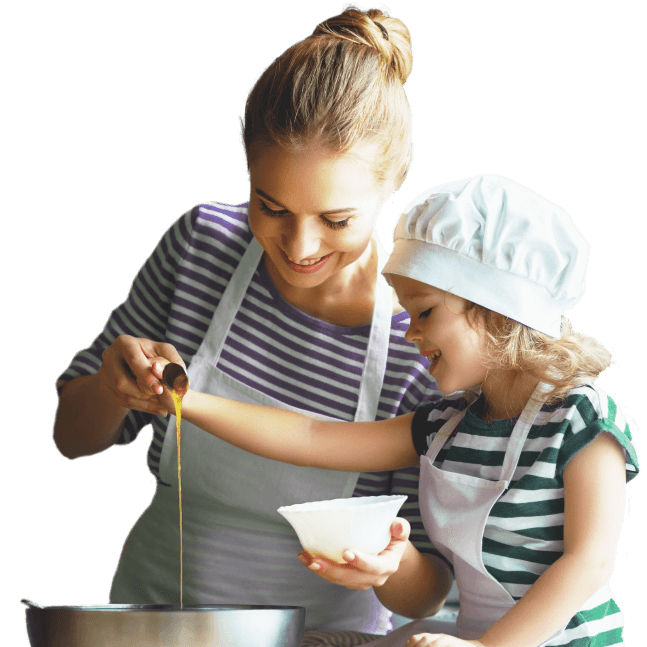 mom and daughter cooking together