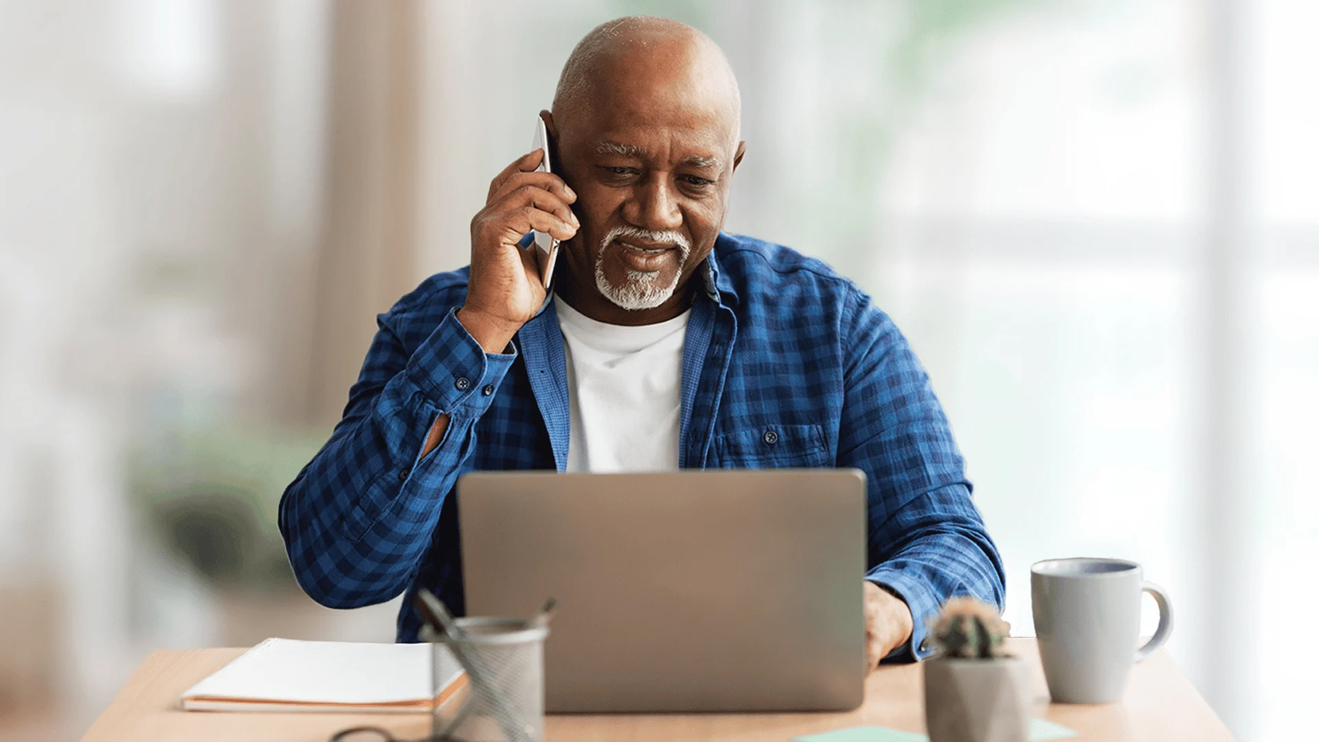 older man on the phone